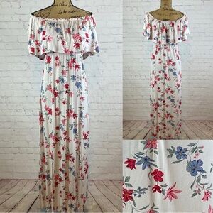Divided Ruffled On/Off Shoulder Floral Maxi